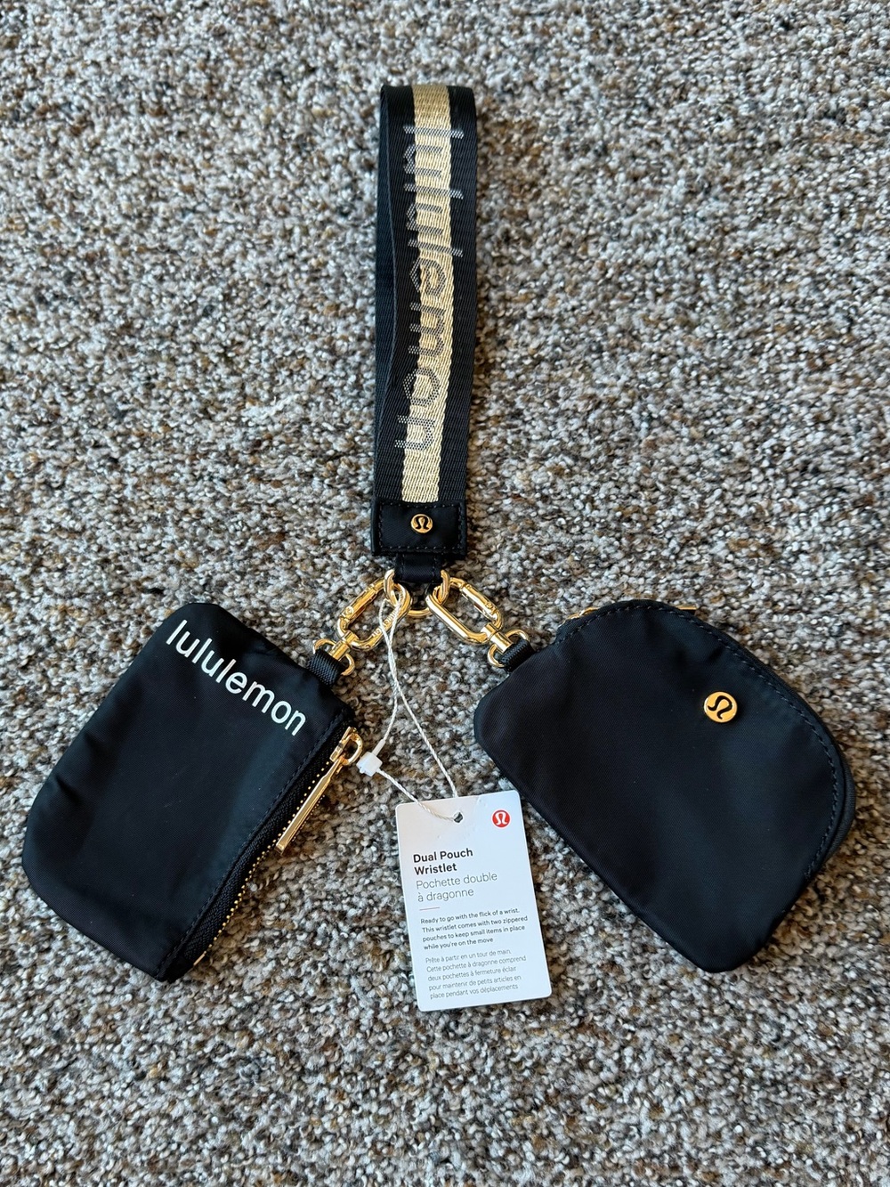 lululemon athletica Black Dual Pouch Wristlet with Gold Hardware